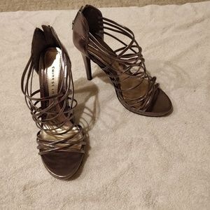 Silver open toe heels